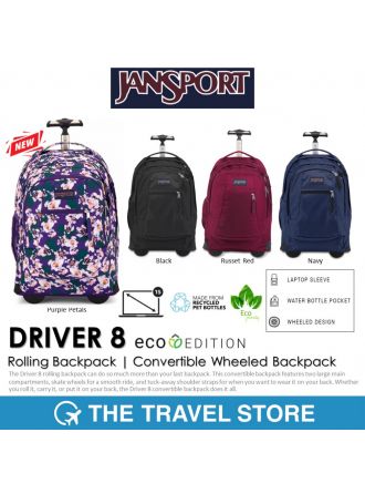 JANSPORT Driver 8 Rolling Backpack | Convertible Wheeled Backpack กระเป๋าเป้ล้อลาก ผลิตจากวัสดุคุณภาพรีไซเคิลรักษ์โลก