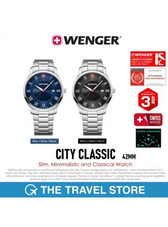 Wenger CITY CLASSIC 42mm Slim, Minimalistic and Classical Watch นาฬิกา สวิสฯ