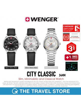 Wenger CITY CLASSIC 34mm Slim, Minimalistic and Classical Watch นาฬิกา สวิสฯ