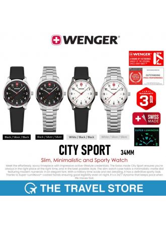 Wenger CITY SPORT 34mm Slim, Minimalistic and Sporty Watch นาฬิกา สวิสฯ