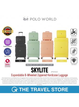 Polo World PW9420 SkyLite Expandable 8-Wheeled Zippered Hardcase Luggage กระเป๋าเดินทางล้อลาก คู่หู