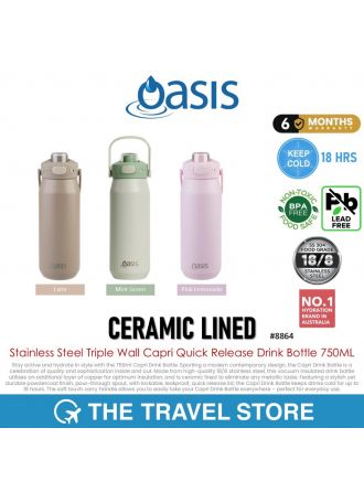 Oasis CERAMIC LINED Stainless Steel Triple Wall Capri Quick Release Drink Bottle 750ML OAS/8864/750/