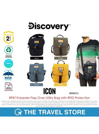 Discovery ICON RPET Polyester Flap Over Utility Bag with RFID Protection (D00711) กระเป๋าสะพายข้าง