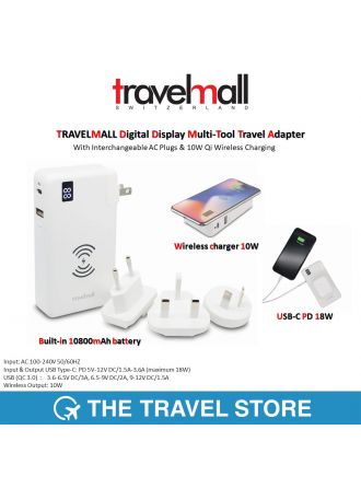 TRAVELMALL Digital Display Multi-Tool Adaptor Wireless Charger 10W แบตเตอรี่สำรอง10800mAh ชาร์จด้วยสาย หรือไวไฟก็ได้