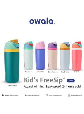 Owala Kid's FreeSip® 16oz Stainless Water bottles กระบอกน้ำ สำหรับเด็ก สแตนเลส เก็บอุณหภูมิ BPA-Free
