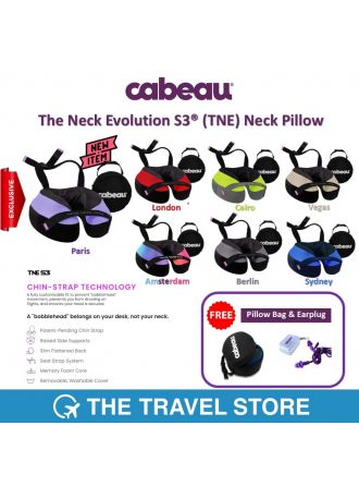 CABEAU The Neck's Evolution S3 (TNE) Neck Pillow หมอนรองคอ มีสายรองคาง แถมถุงเก็บ และที่อุดหูให้ด้วย มีรับประกัน 1 ปี